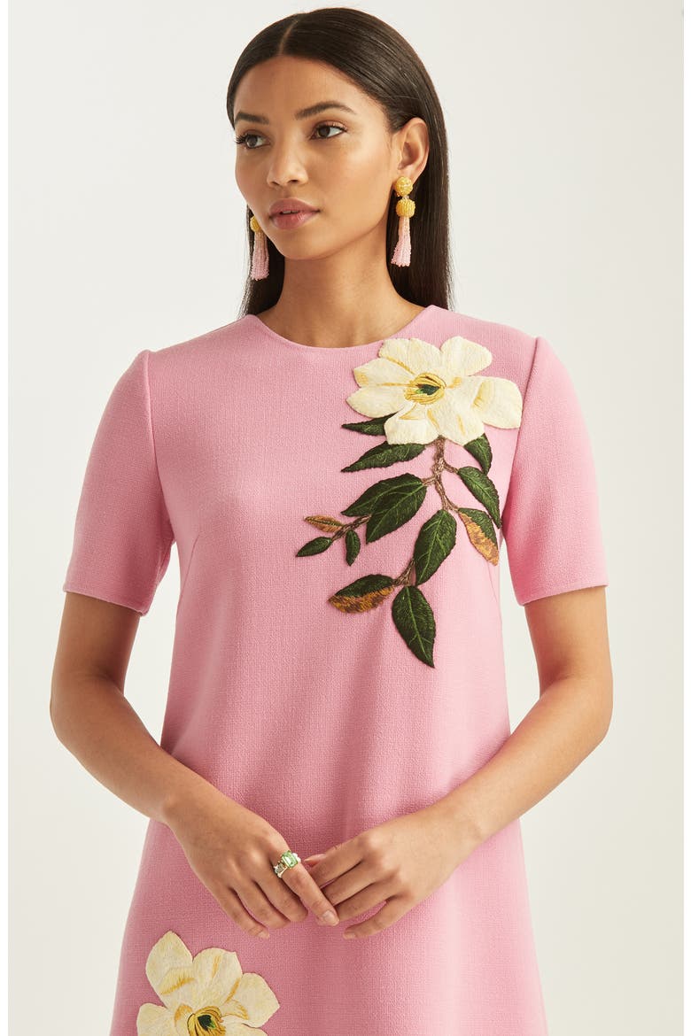 Magnolia Embroidered Stretch Wool Shift Dress, Alternate, color, BEGONIA