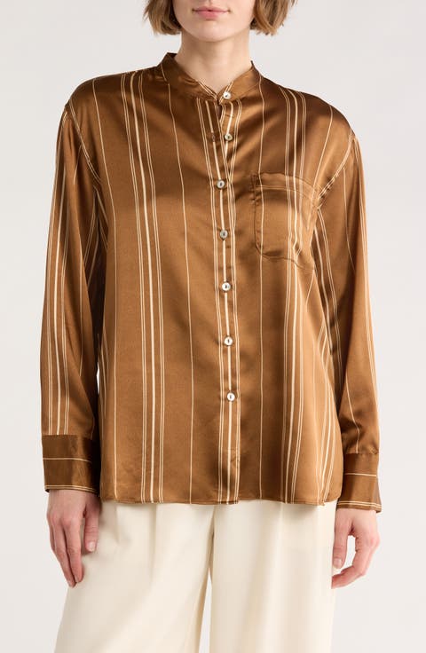 Stripe Satin Button-Up Shirt