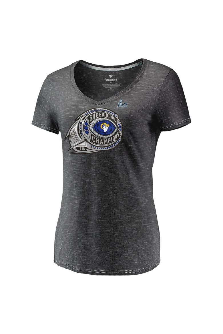 Women's Fanatics Branded Heathered Charcoal Los Angeles Rams Super Bowl LVI Champions Ring Bling V-Neck T-Shirt, Alternate, color, Heather Charcoal