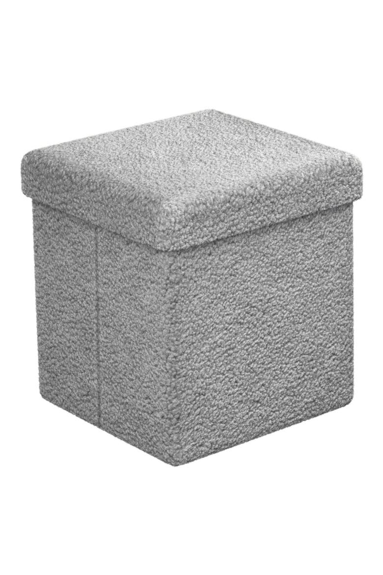 Small Cube Teddy Stash Pouf, Main, color, GREY