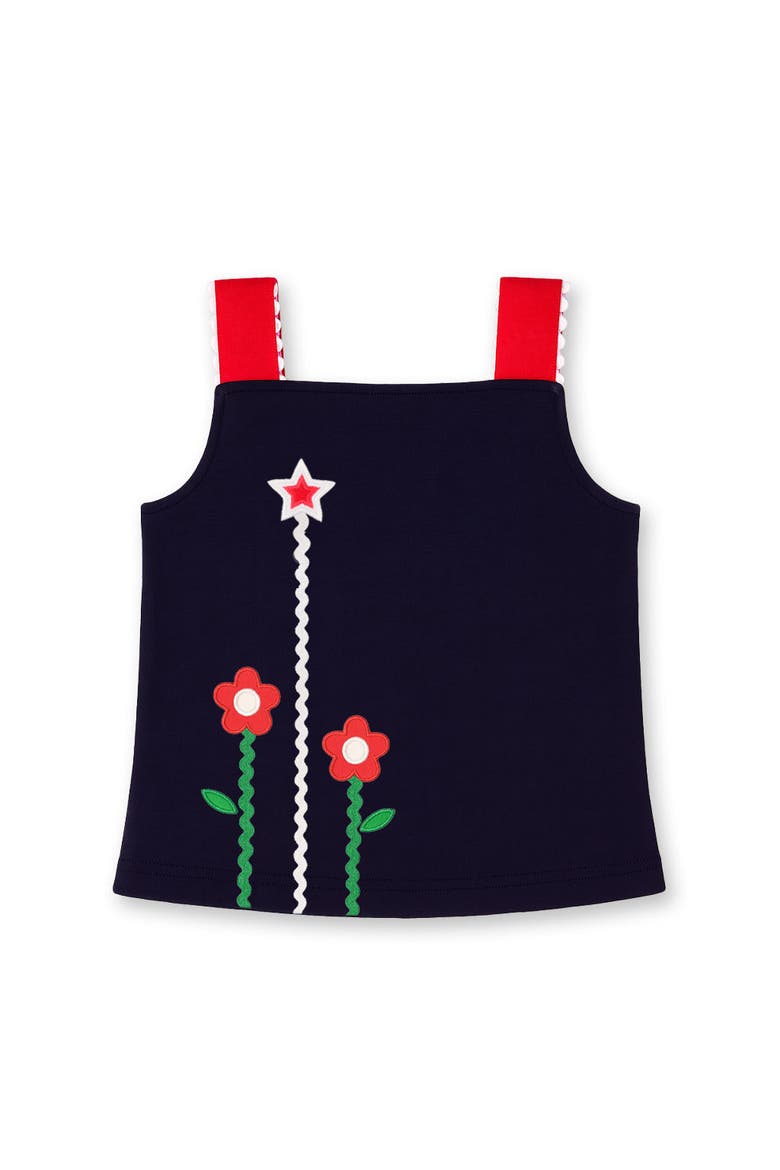 Knit Top With Ric Rac, Flowers & Star, Main, color, Navy Blue