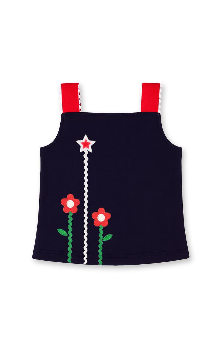 Florence Eiseman Knit Top With Ric Rac, Flowers & Star, Main, color, Navy Blue