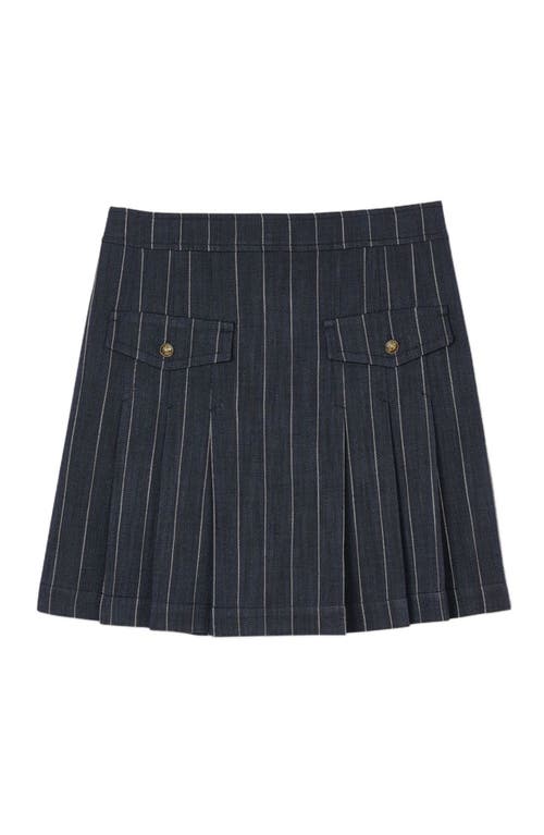 Sandro Mini Striped Pleated Skirt In Blue
