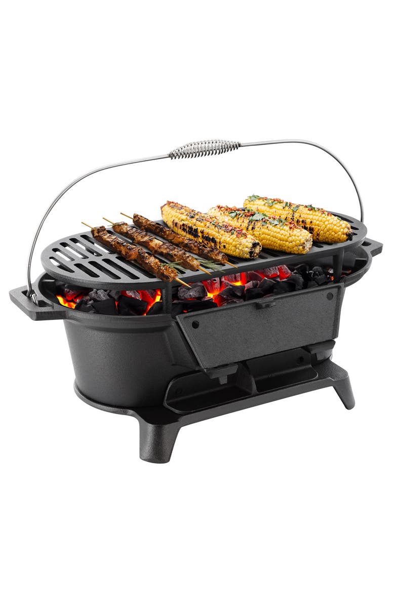Oval Cast Iron Portable Hibachi Grill for Outdoor Use and Camping, Main, color, Black