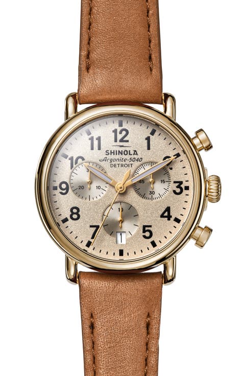 Runwell Chronograph Leather Strap Watch, 37mm