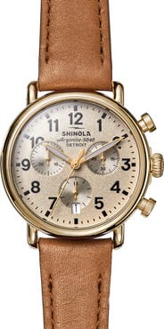 Shinola Runwell Chronograph Leather Strap Watch, 37mm