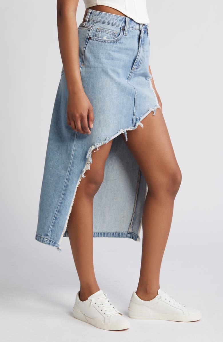 HIDDEN JEANS Heavy Distressed High-Low Hem Denim Skirt, Alternate, color, 