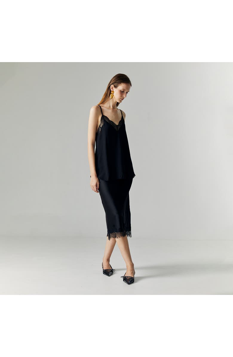 ATS Althea Satin Lace Skirt, Alternate, color, Black