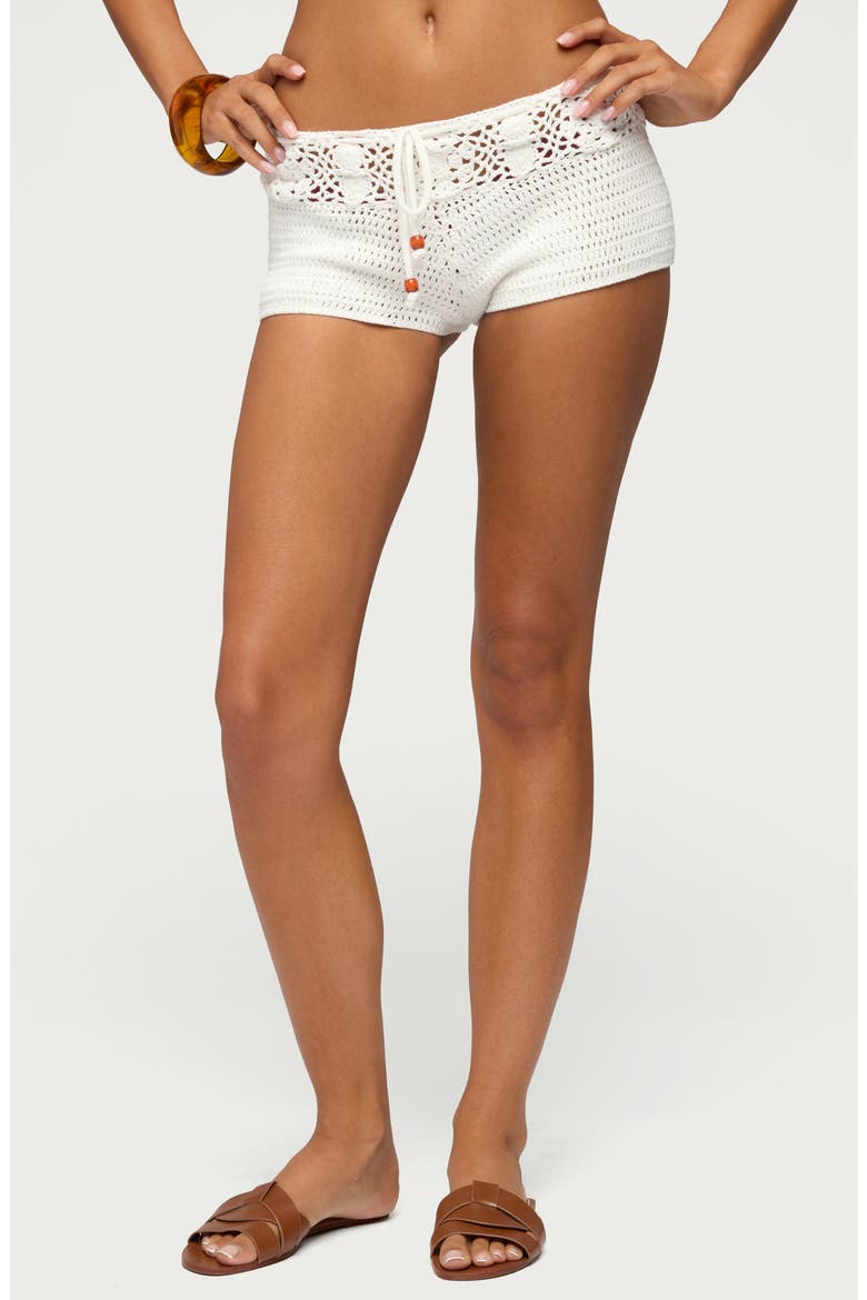 Ainara Crochet Cover-Up Micro Shorts, Main, color, CREAM