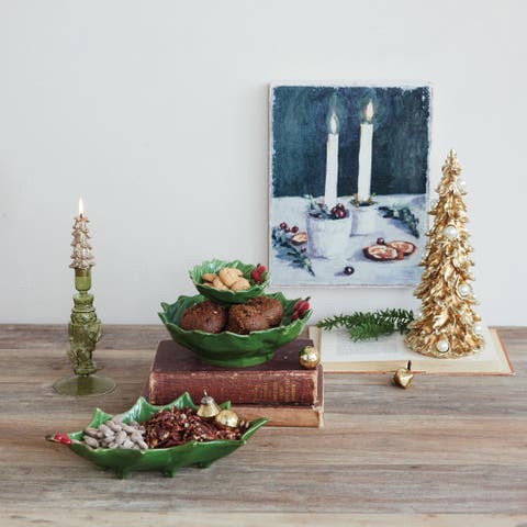 Hand-Painted Dolomite Holly Bowl with Berries