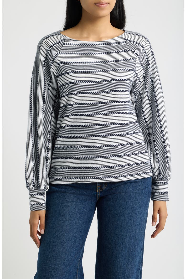 Raglan Stripe Knit Top, Main, color, IVORY/ DK NAVY