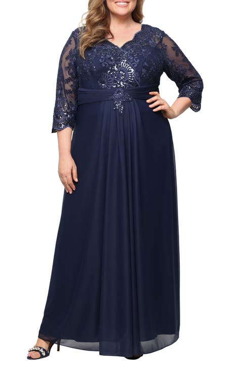 Sequin Embroidered Chiffon Gown