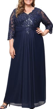Alex Evenings Sequin Embroidered Chiffon Gown