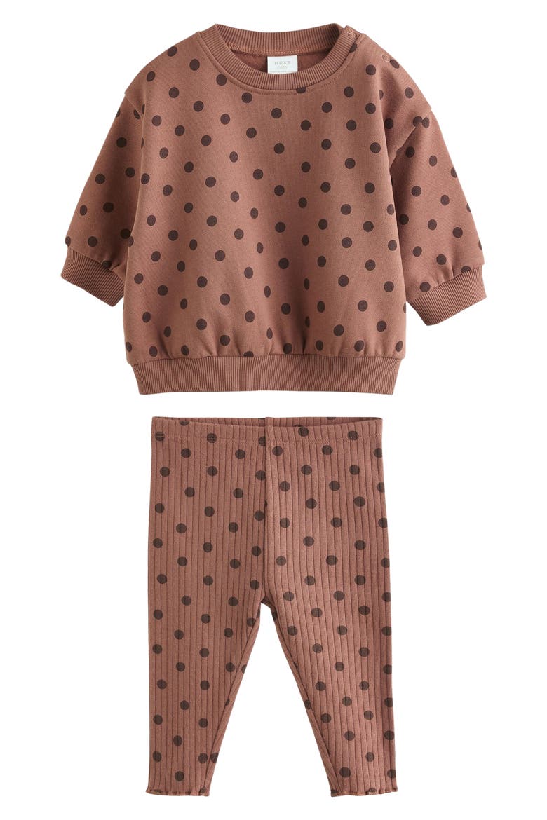 Kids' Polka Dot Sweatshirt & Pants Set, Main, color, BROWN