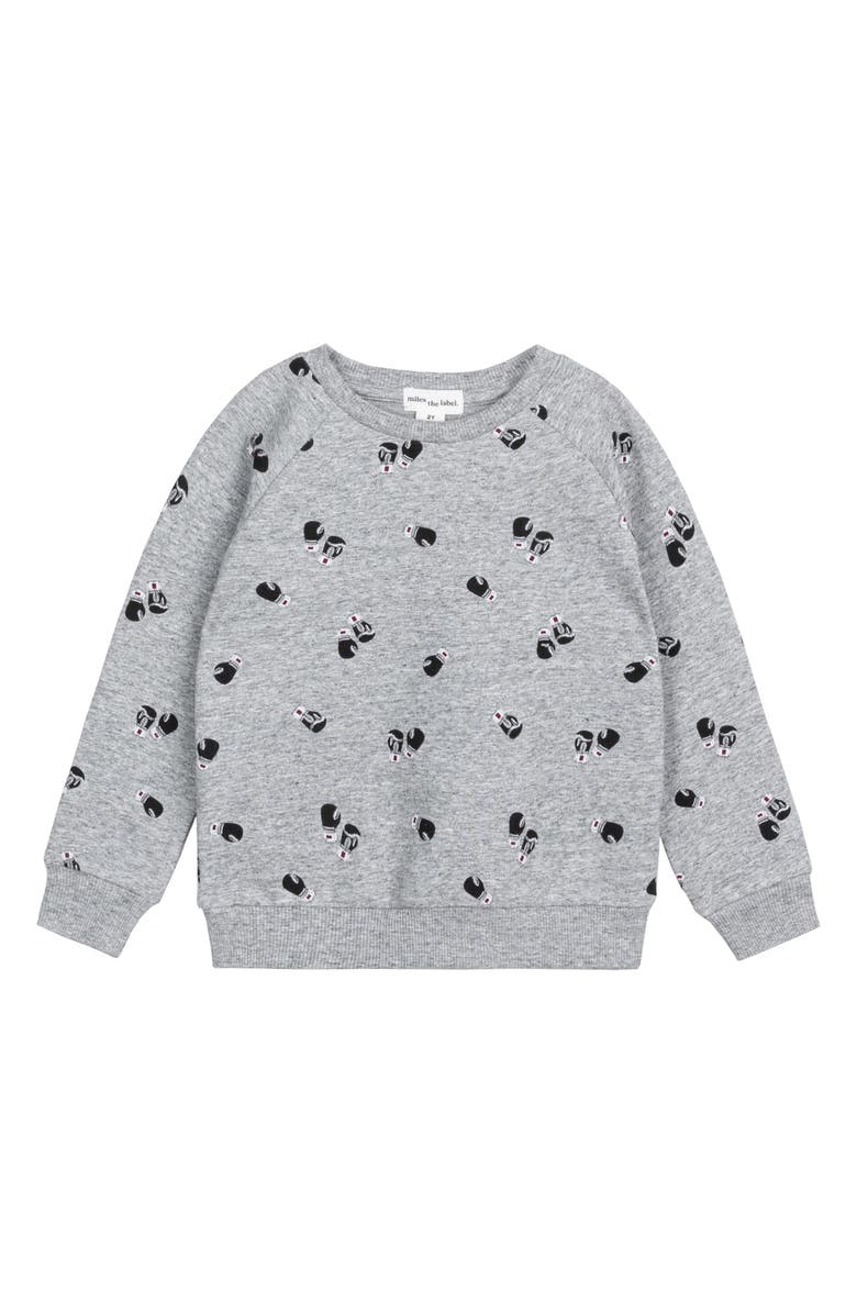 MILES BABY Kids' Boxing Gloves Print Heathered French Terry Sweatshirt, Main, color, 