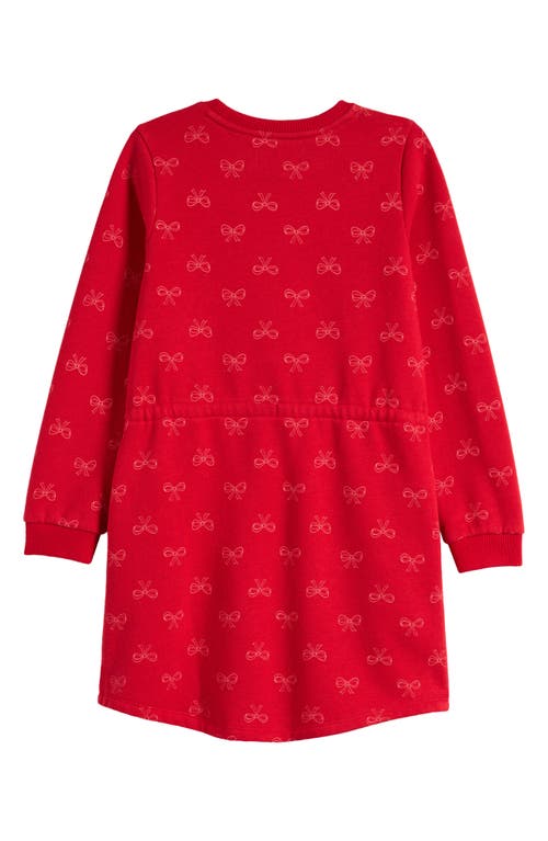 Shop Tucker + Tate Kids' Print Long Sleeve Drawstring Waist Sweatshirt Dress In Red Goji Cheerful Bow