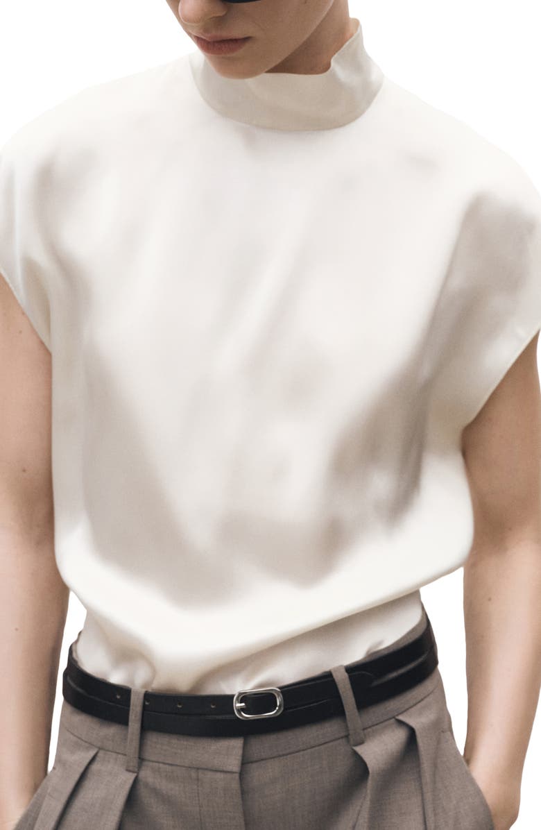MANGO Mock Neck Silk Satin Top, Main, color, 