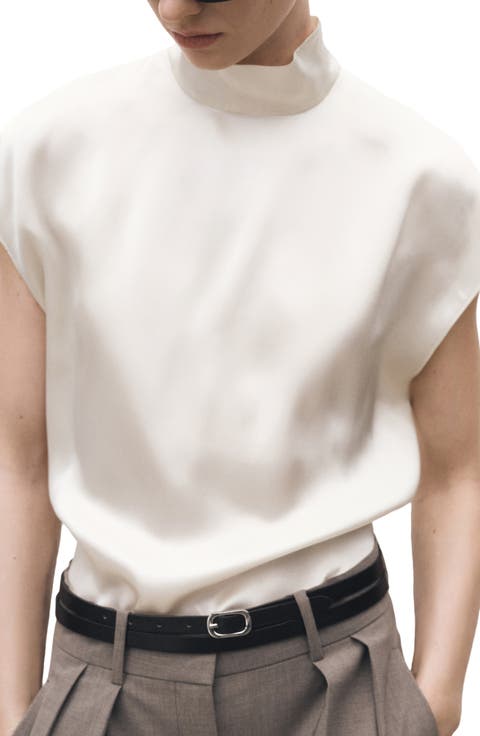 Mock Neck Silk Satin Top