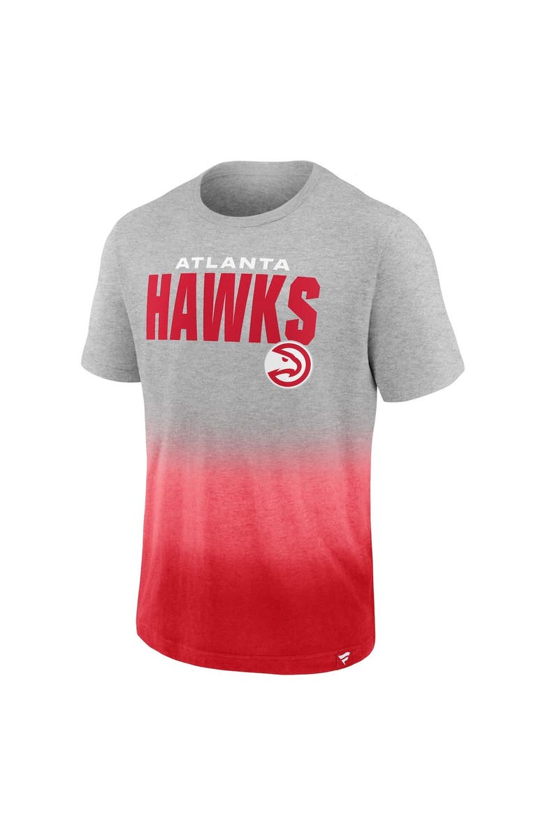 FANATICS Men's Fanatics Branded Heathered Gray/Red Atlanta Hawks Board Crasher Dip-Dye T-Shirt, Alternate, color, Heather Gray