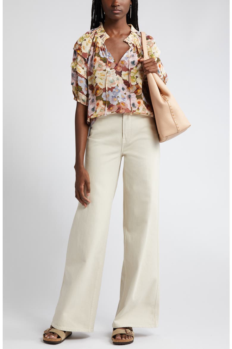 Paris Floral Split Neck Top, Main, color, PAINTED FLORAL