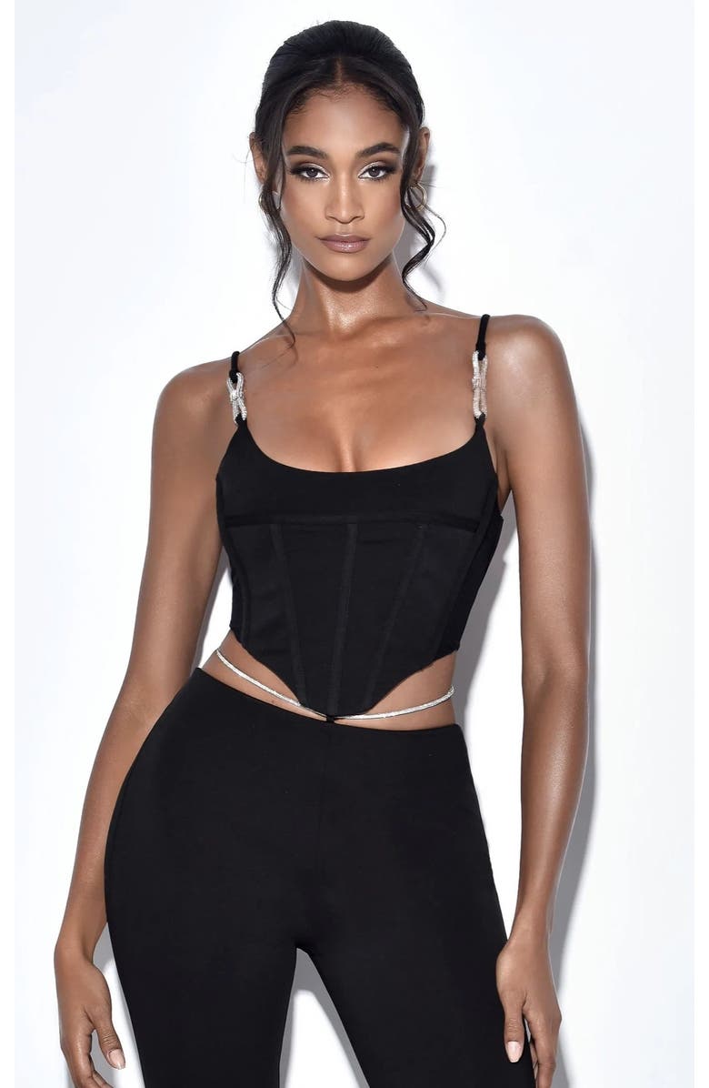 Miss Circle Tristyn Crystal Strap Corset Top, Main, color, Black