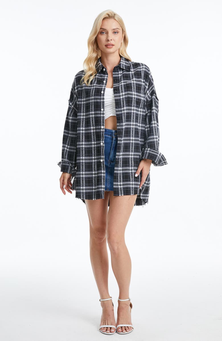 Bayeas Plaid Fray Shirt, Alternate, color, Black/ White Plaid