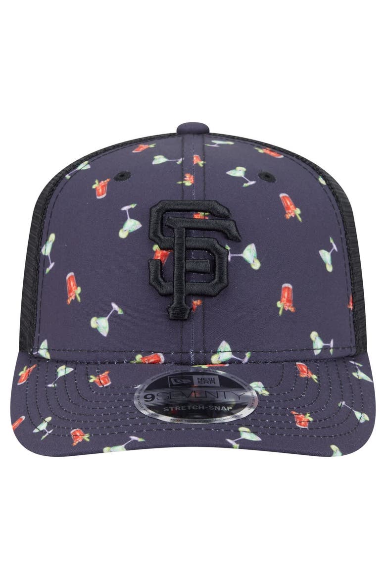 Men's New Era Black San Francisco Giants Adventure Drinks Pattern 9SEVENTY Stretch-Snap Hat, Alternate, color, Navy