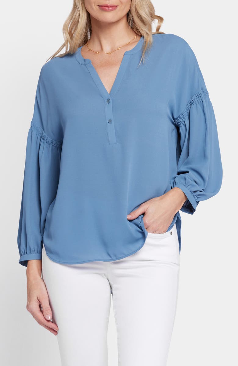 NYDJ Paulina Solid Peasant Top, Main, color, Blue Stone