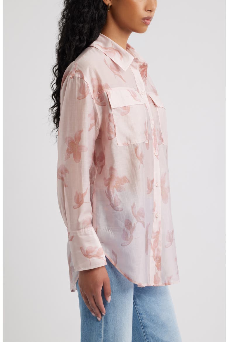 Oversize Organza Button-Up Shirt, Alternate, color, PINK WINDY HIBISCUS