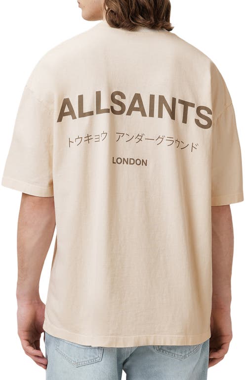 Allsaints Mens Underground Logo-print Relaxed-fit Cotton T-shirt Sandy White In Pink