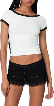 EDIKTED Contrast Trim Scoop Back T-Shirt