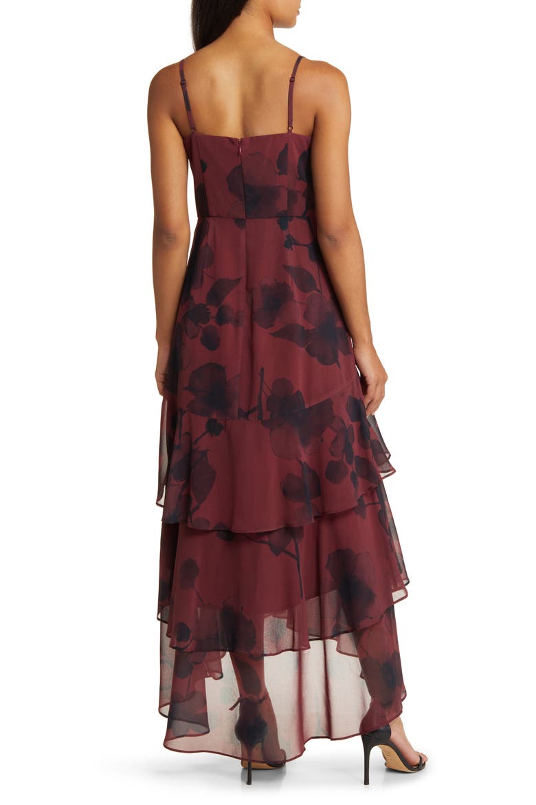 Kennedi Floral Print Tiered Maxi Dress, Alternate, color, WINE WATERCOLOR FLORAL