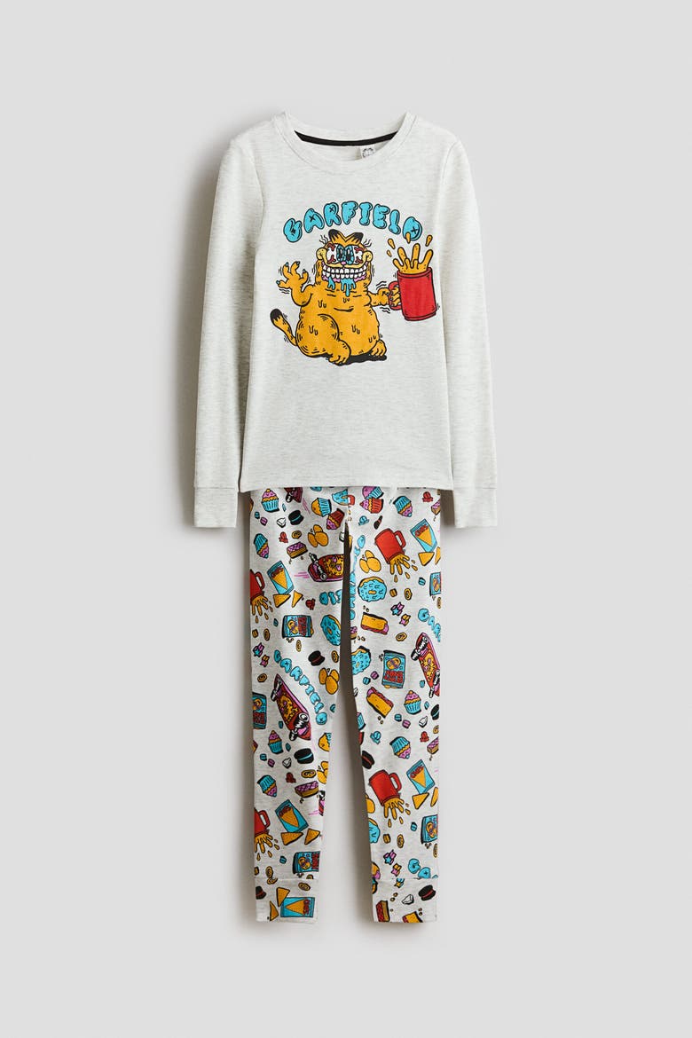Snug-fit Cotton Jersey Pajamas, Main, color, Light gray melange/Garfield