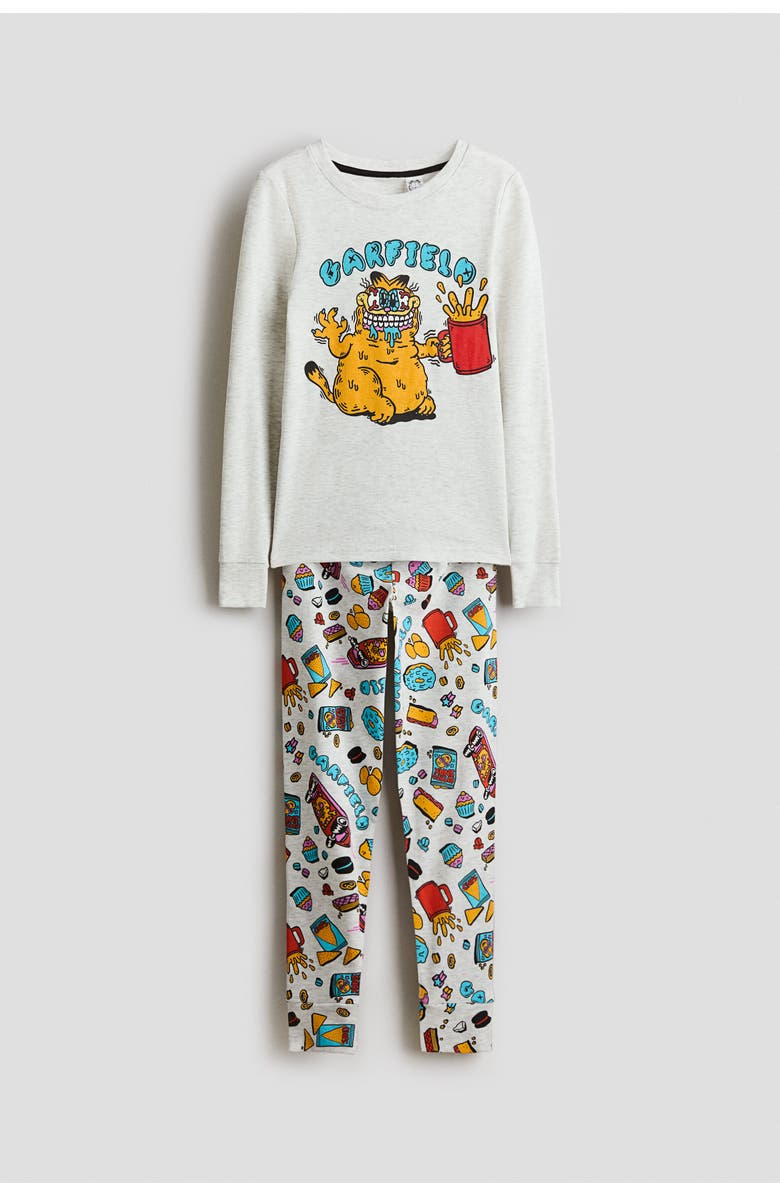 H&M Snug Fit Cotton Jersey Pyjamas, Main, color, Light Gray Melange/Garfield