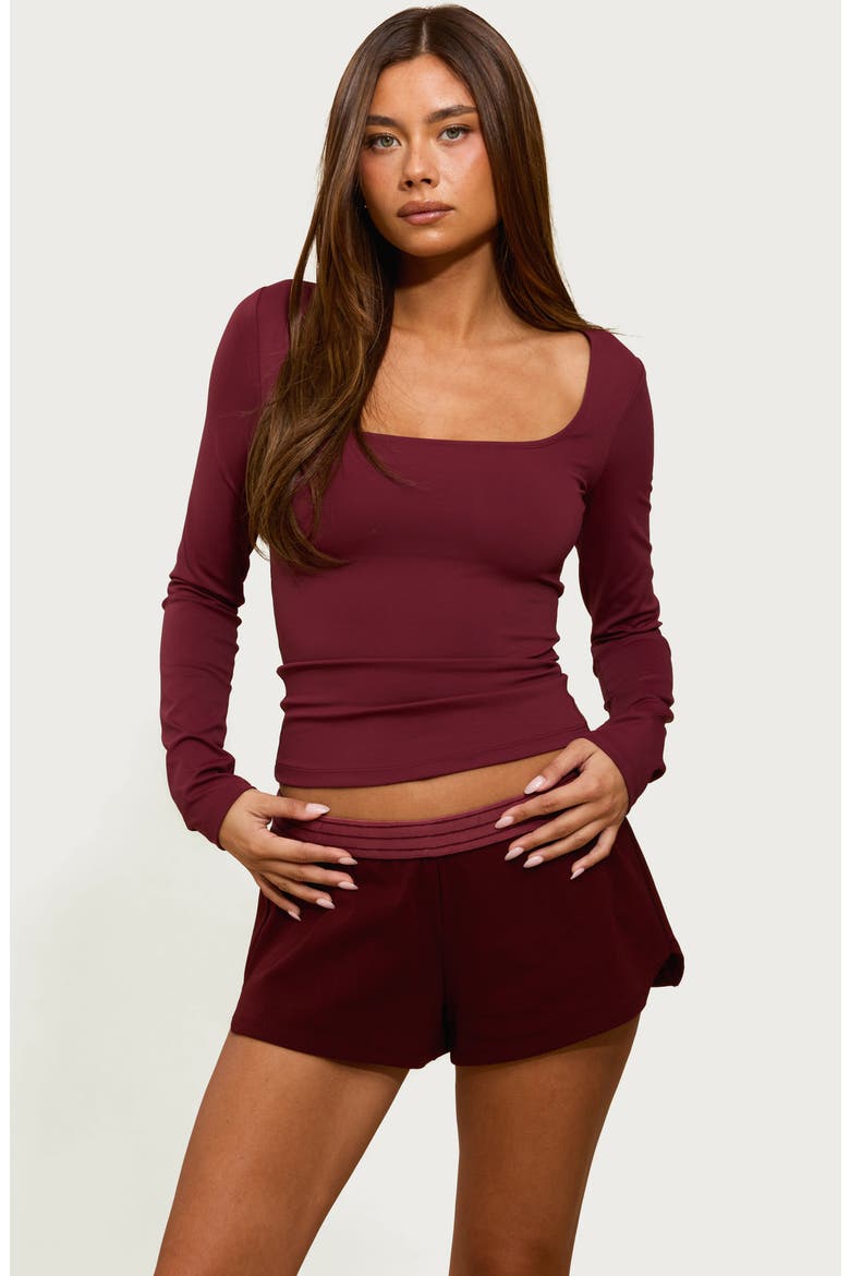 Hayden Square Neck Long Sleeve Crop Top, Alternate, color, BURGUNDY