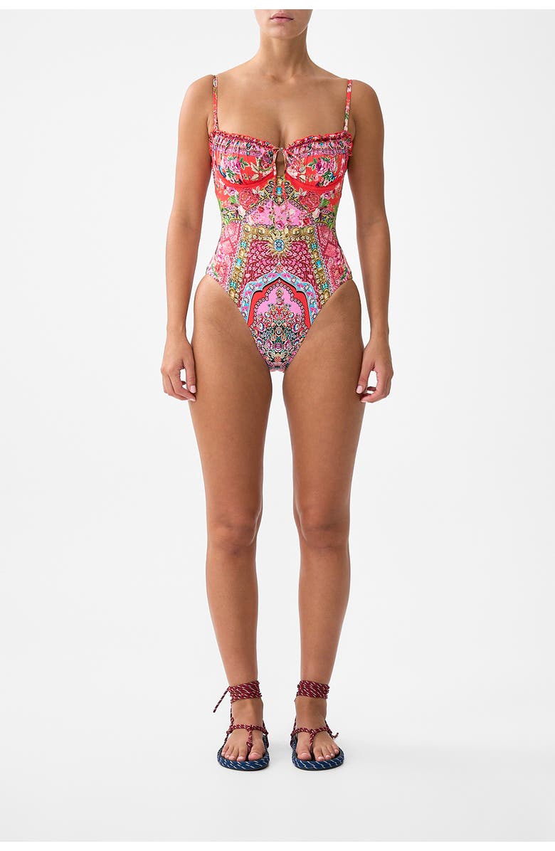 Camilla Ruched Cup Underwire One Piece With Front Tie, Main, color, Heirloom Empire