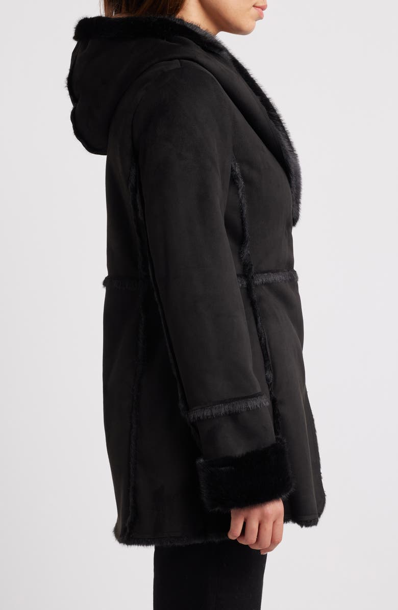 Via Spiga Faux Shearling Hooded Coat, Alternate, color, 