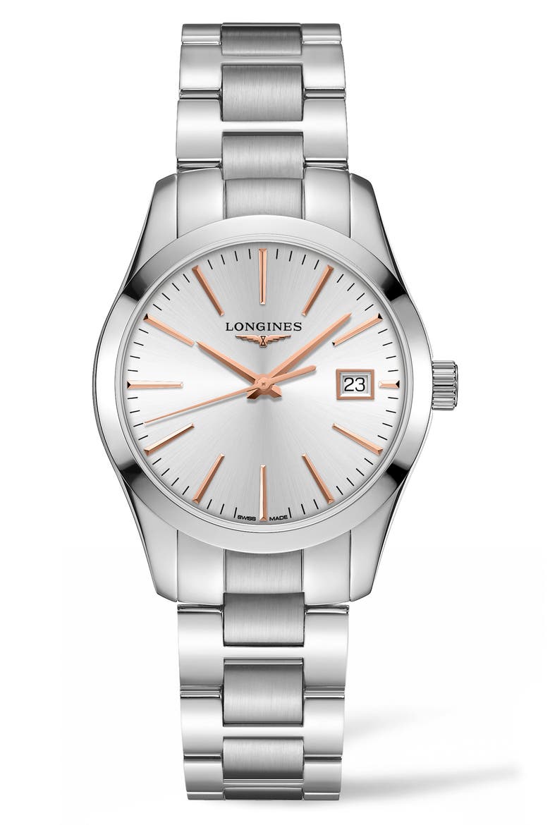 Conquest Classic Bracelet Watch, 34mm, Main, color, SILVER
