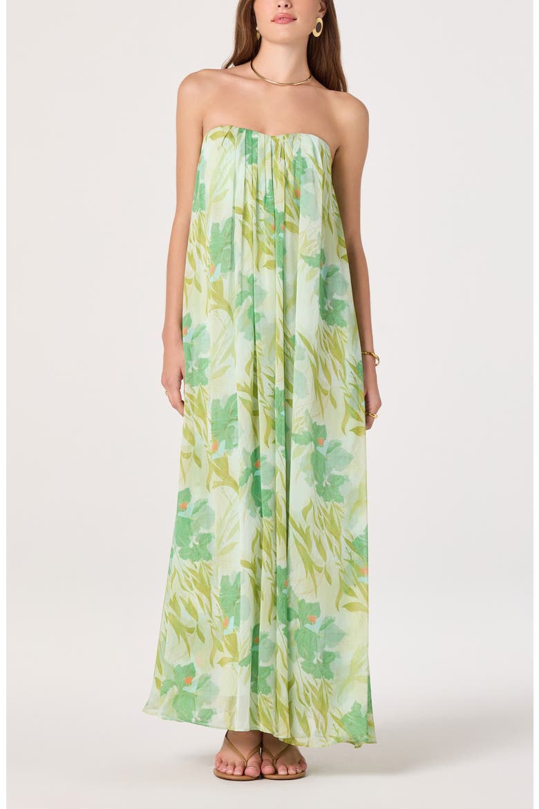 Aileen Strapless Chiffon Maxi Dress, Main, color, GREEN TROPICAL