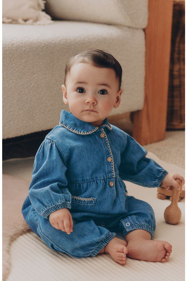 Kids' Denim Romper, Alternate, color, BLUE
