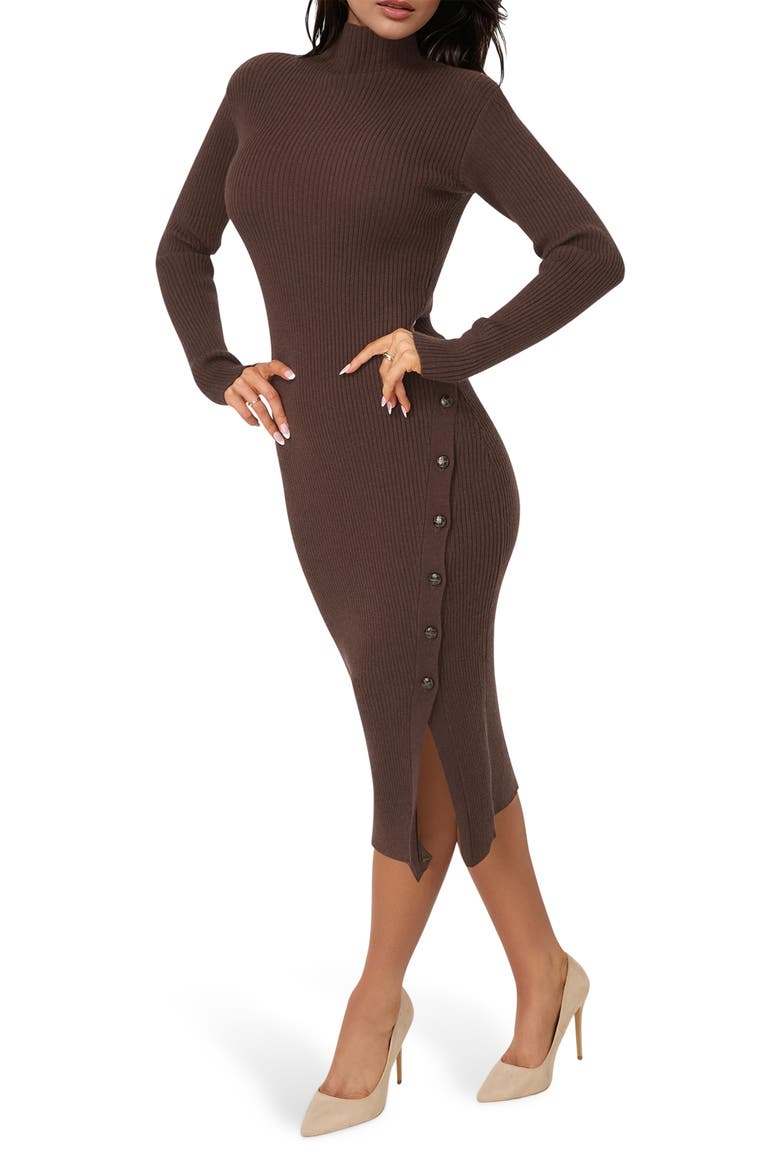 Mock Neck Sweater Midi Dress, Alternate, color, CHOCOLATE