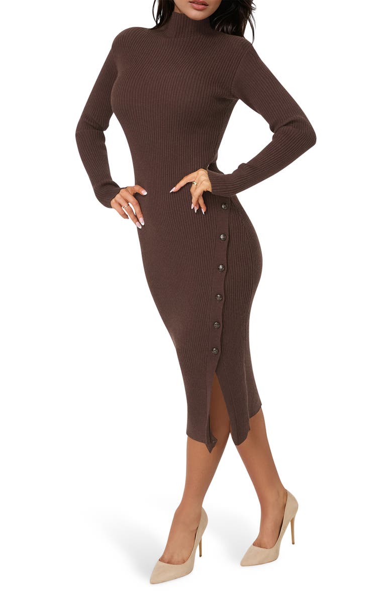 bebe Mock Neck Sweater Midi Dress, Alternate, color, Chocolate