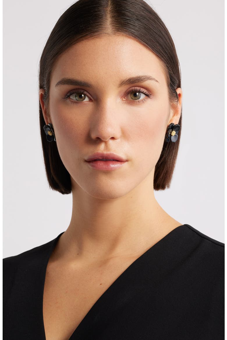 Floral Statement Stud Earrings, Alternate, color, GREY- GOLD