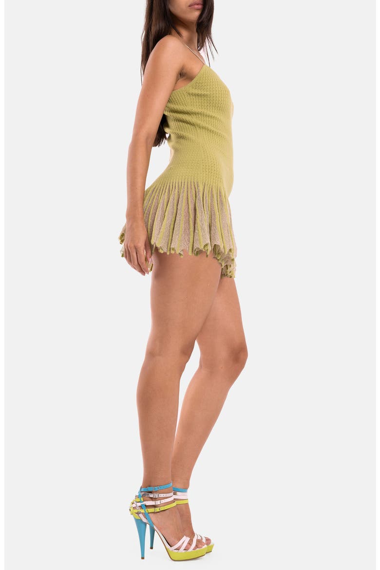 Pleated Knit Dress, Alternate, color, GREEN