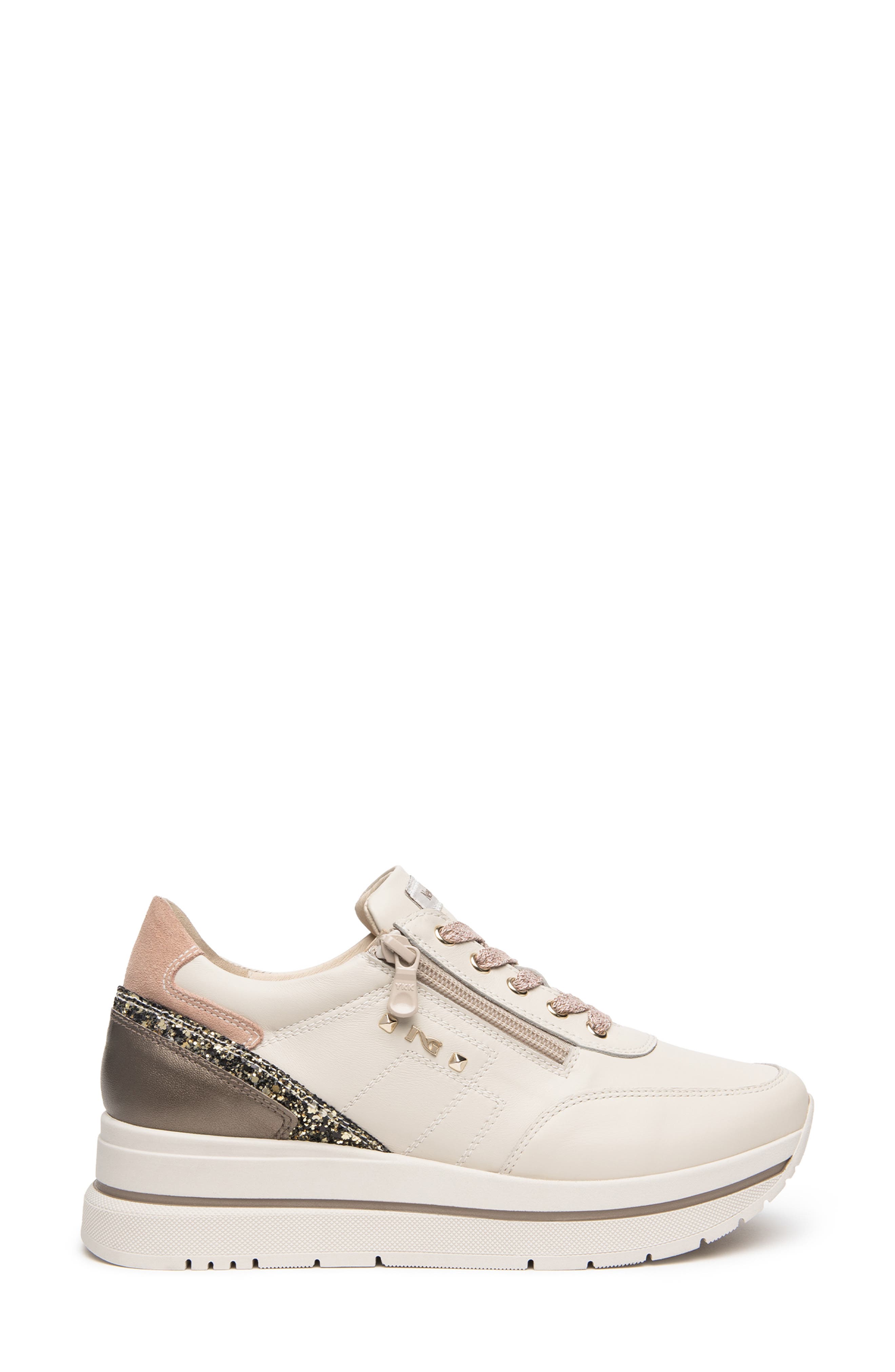 Platform Mixed Media Sneaker, Alternate, color, BEIGE MULTI