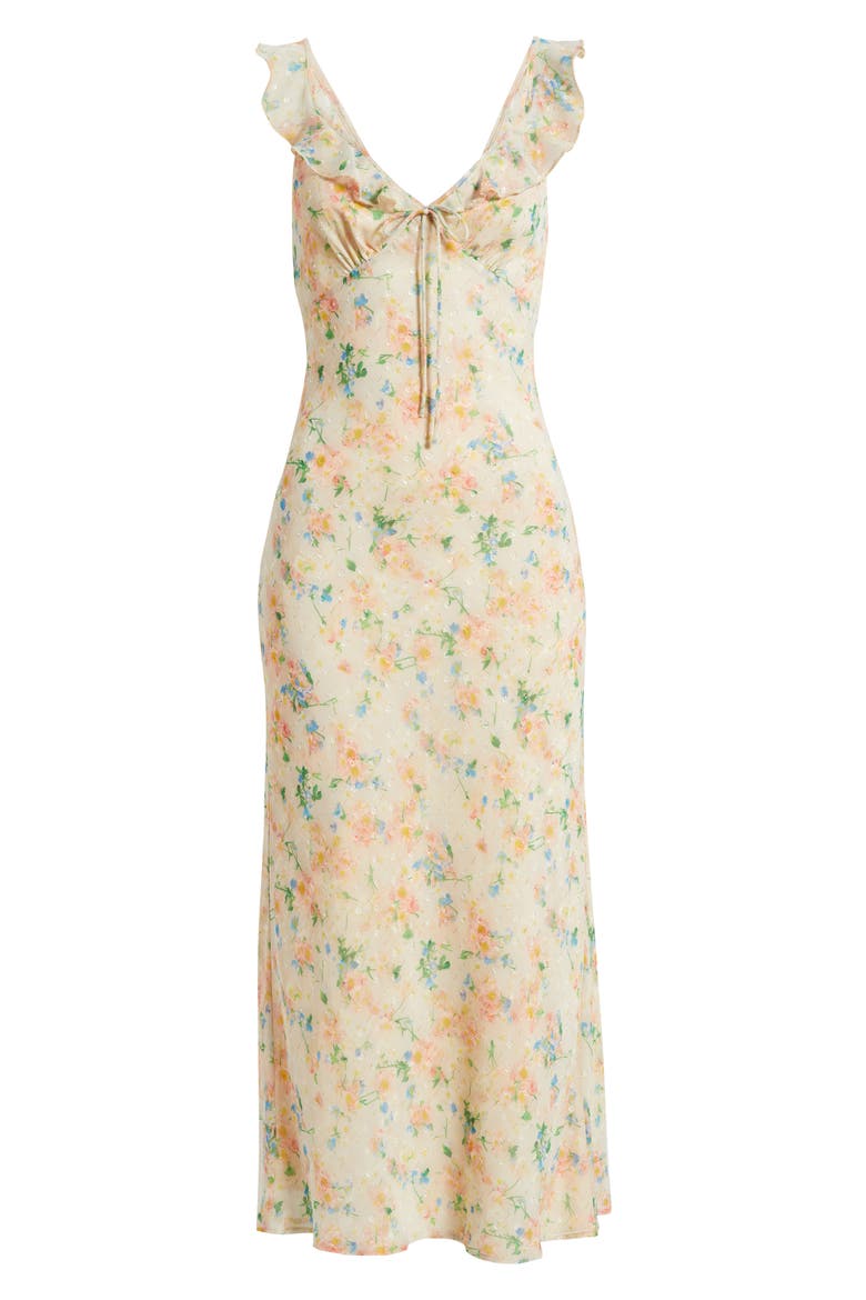 Mimi Floral Ruffle Strap Midi Dress, Alternate, color, BEIGE FLORAL