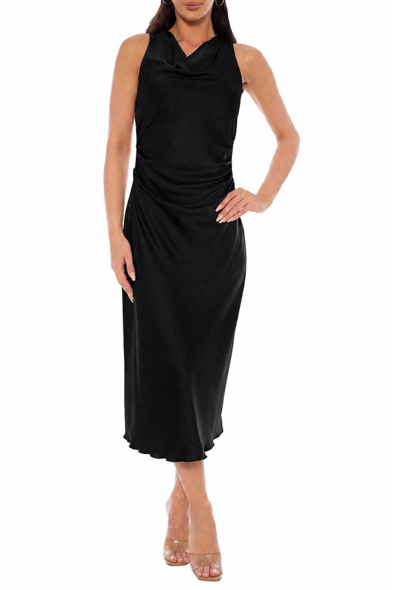 Crepe Satin Cowl Neck Midi Dress, Main, color, BLACK