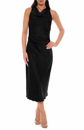 bebe Crepe Satin Cowl Neck Midi Dress