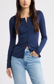 Open Edit Long Sleeve Rib Cardigan