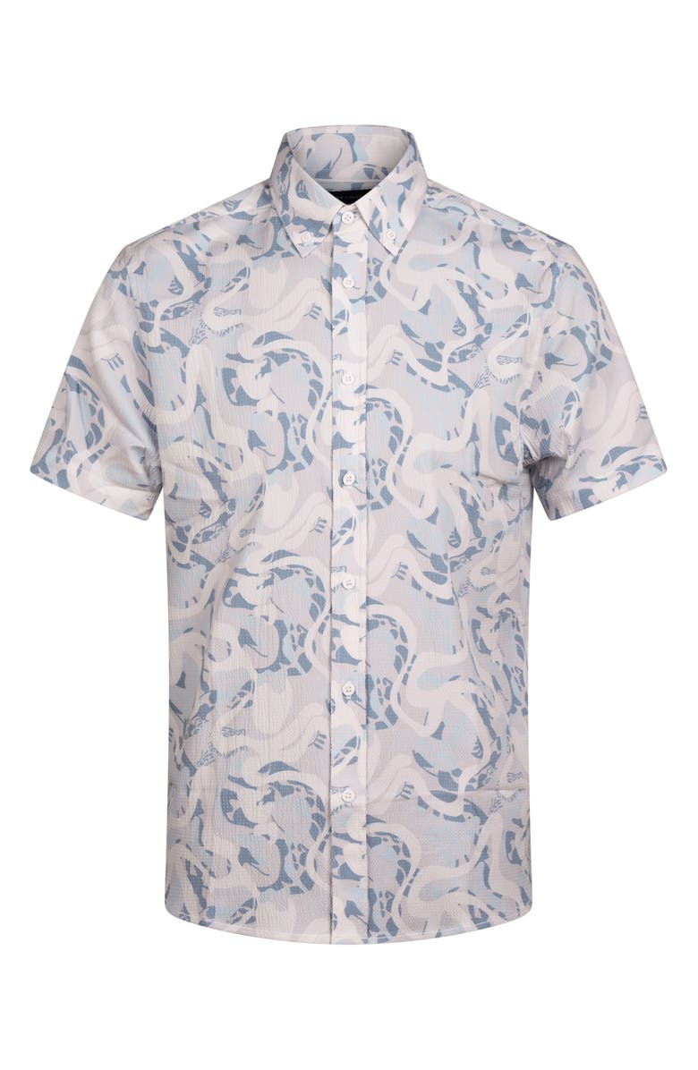 Report Collection Abstract Print Short Sleeve Seersucker Button-Up Shirt, Alternate, color, Light Blue